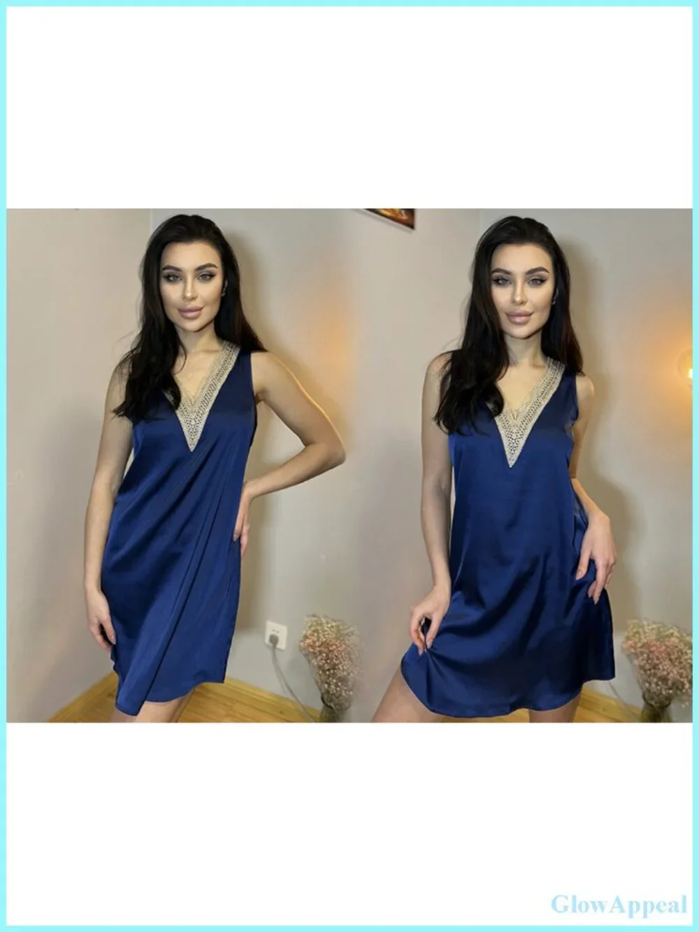 Women's Satin V Neck Sleeveless Nightgown Chemise Silk Sleepwear Lounge Dress